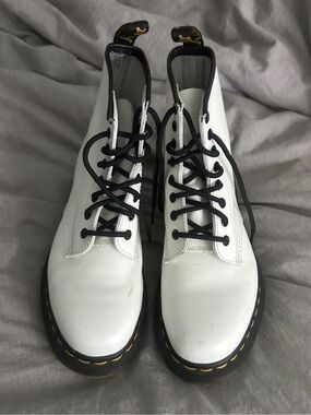 Dr. Martens White Leather Lace-Up Combat Boots